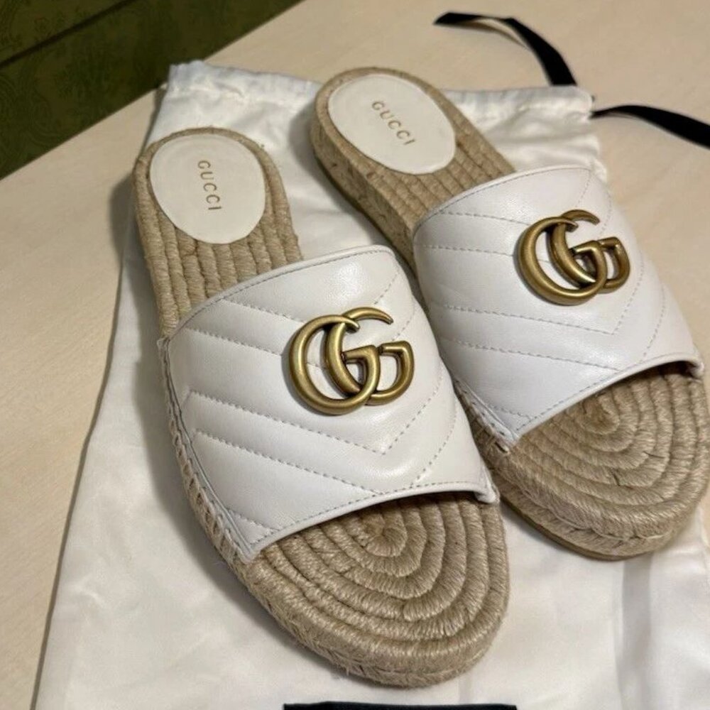 GUCCI GG MARMONT GREAT WHITE ESPADRILLE SANDAL WOMEN 39 (9 US)